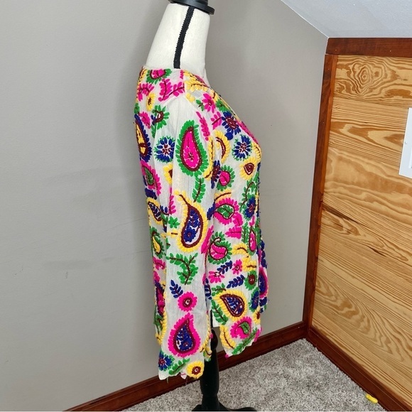 Sweet Sinammon Multicolor Floral Paisley Yarn Embroidered Blouse Top Small - Picture 2 of 11